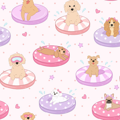 Two-Piece Short Pajama Set | Poolside Pups Pink