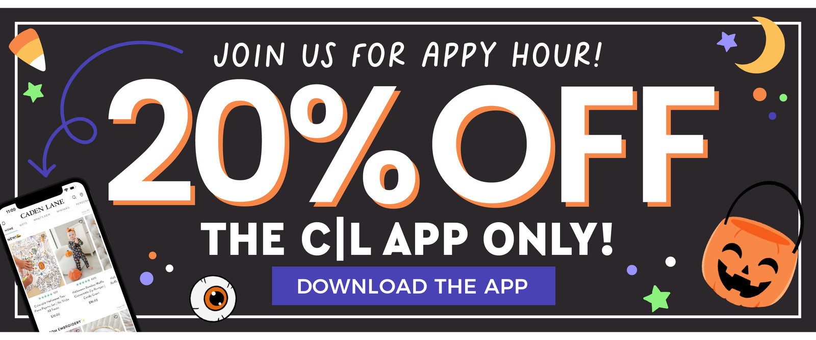Caden Lane 20% OFF the Caden Lane App only banner. Download the app