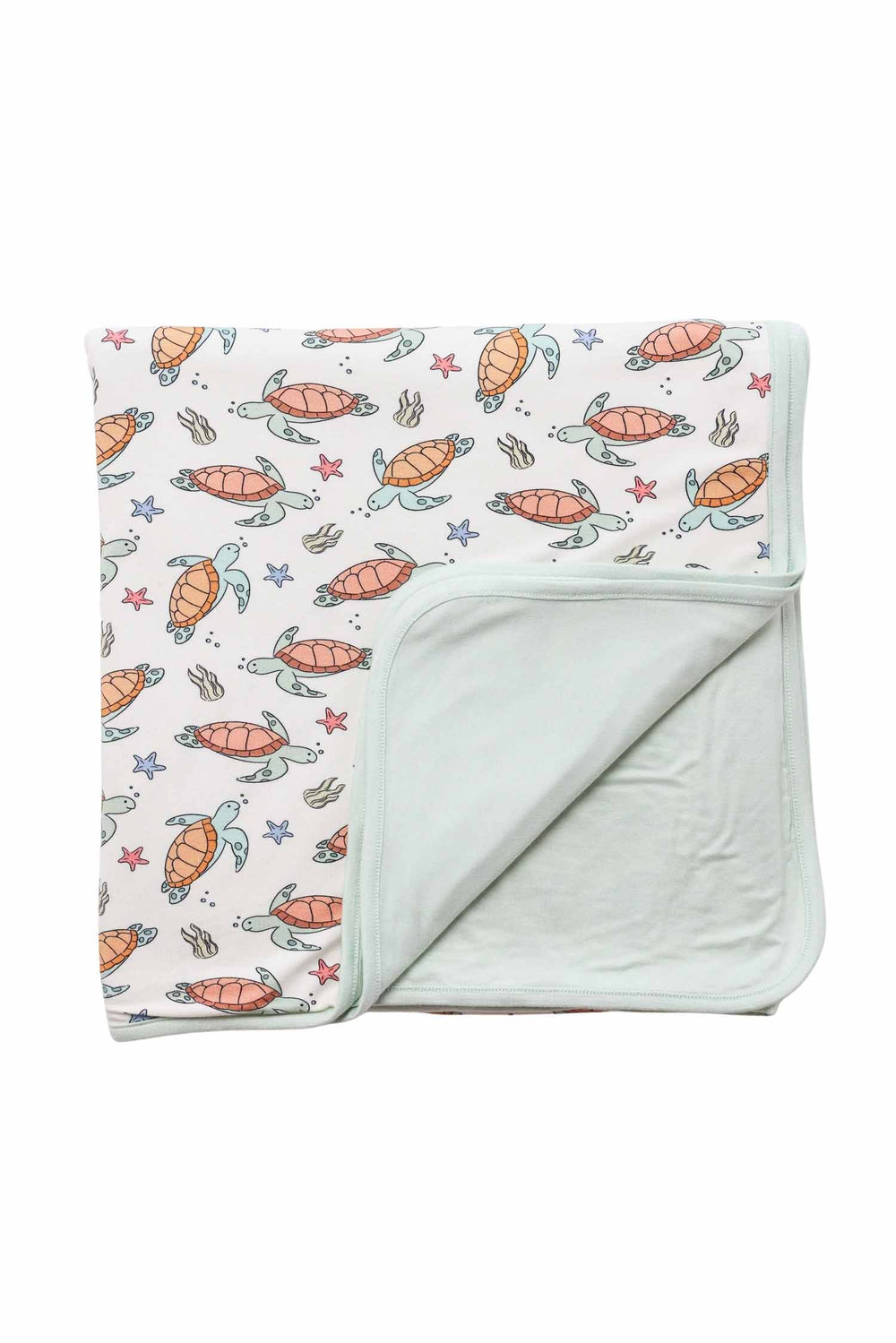 reverse side of turtley rad bamboo blanket showing solid backing