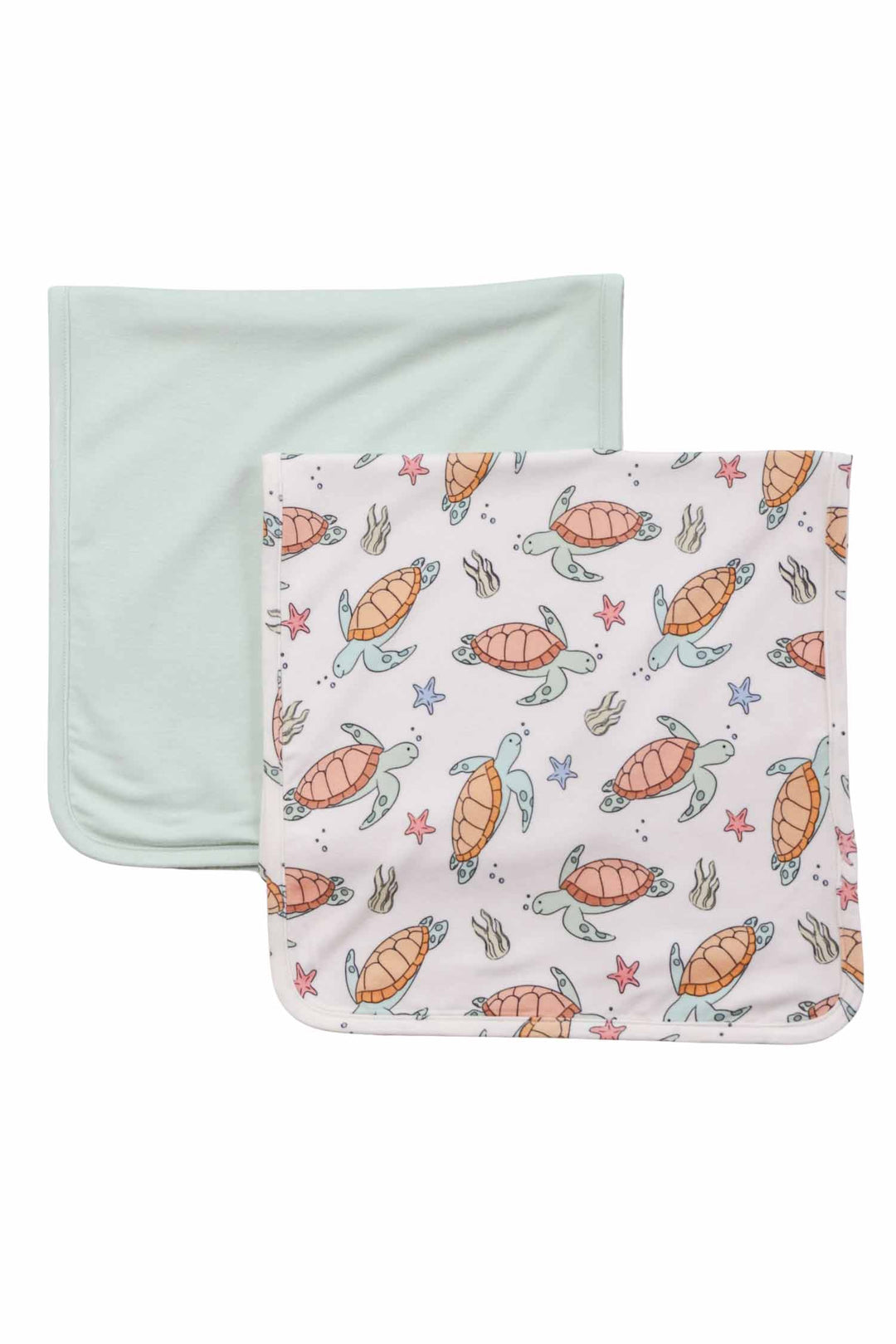 2pc burp cloth set with turtley rad turtle print in bamboo