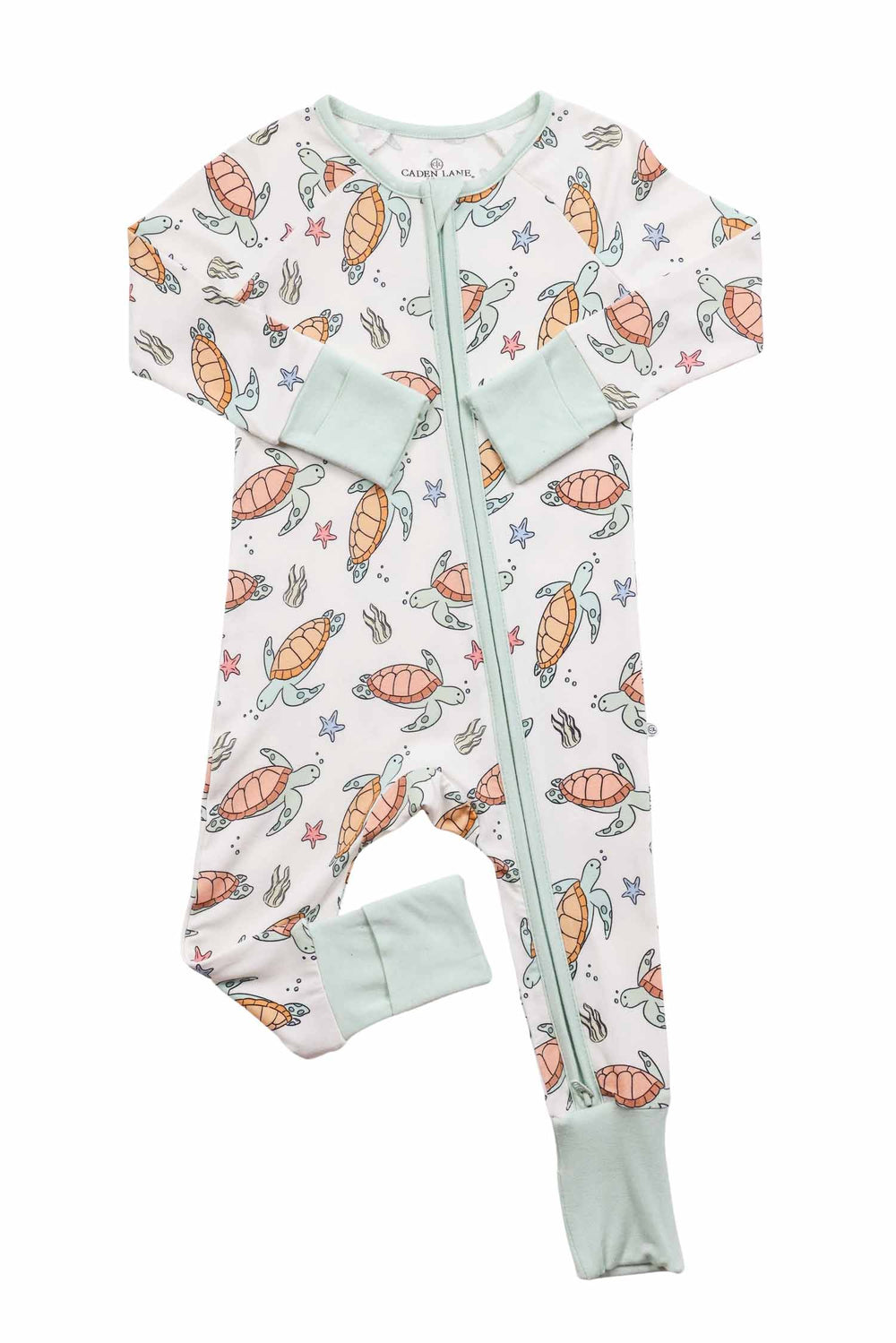 back view of turtley rad bamboo romper with turtle print