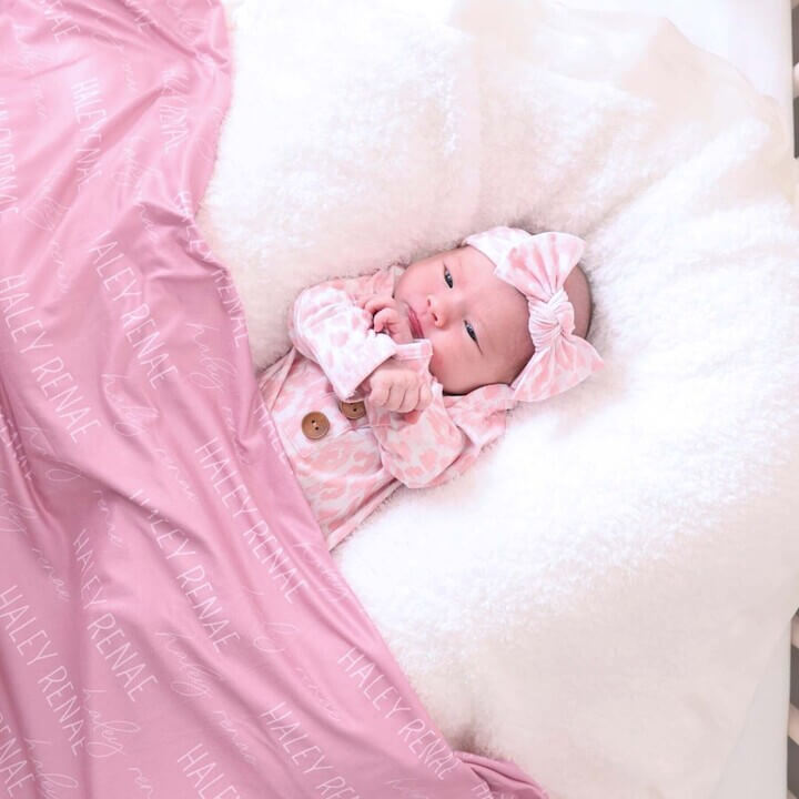 pink baby name swaddle blanket 