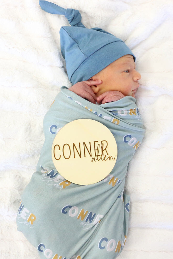 block and script personalized baby name wood announcement 
