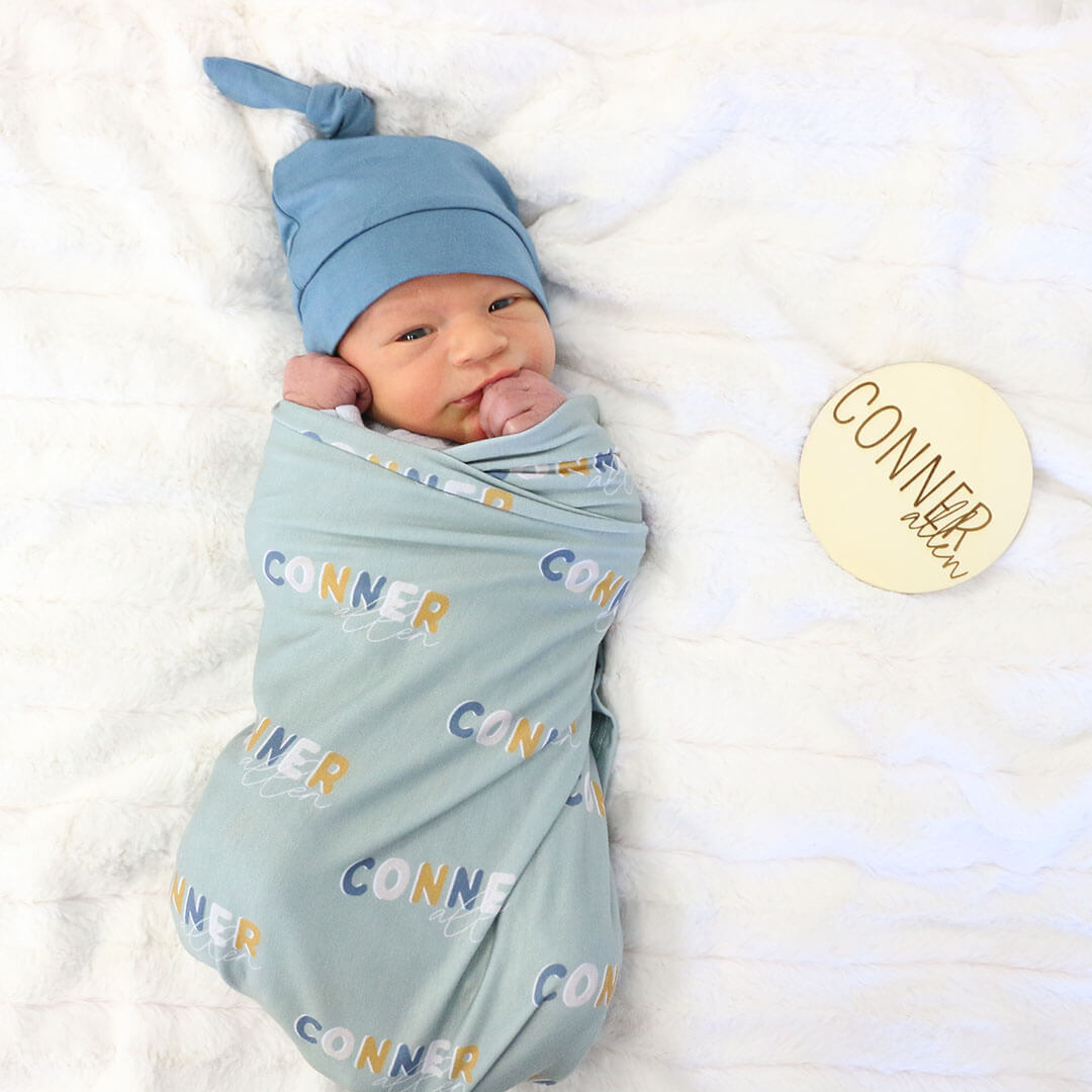 swaddle blanket personalized dusty moss retro