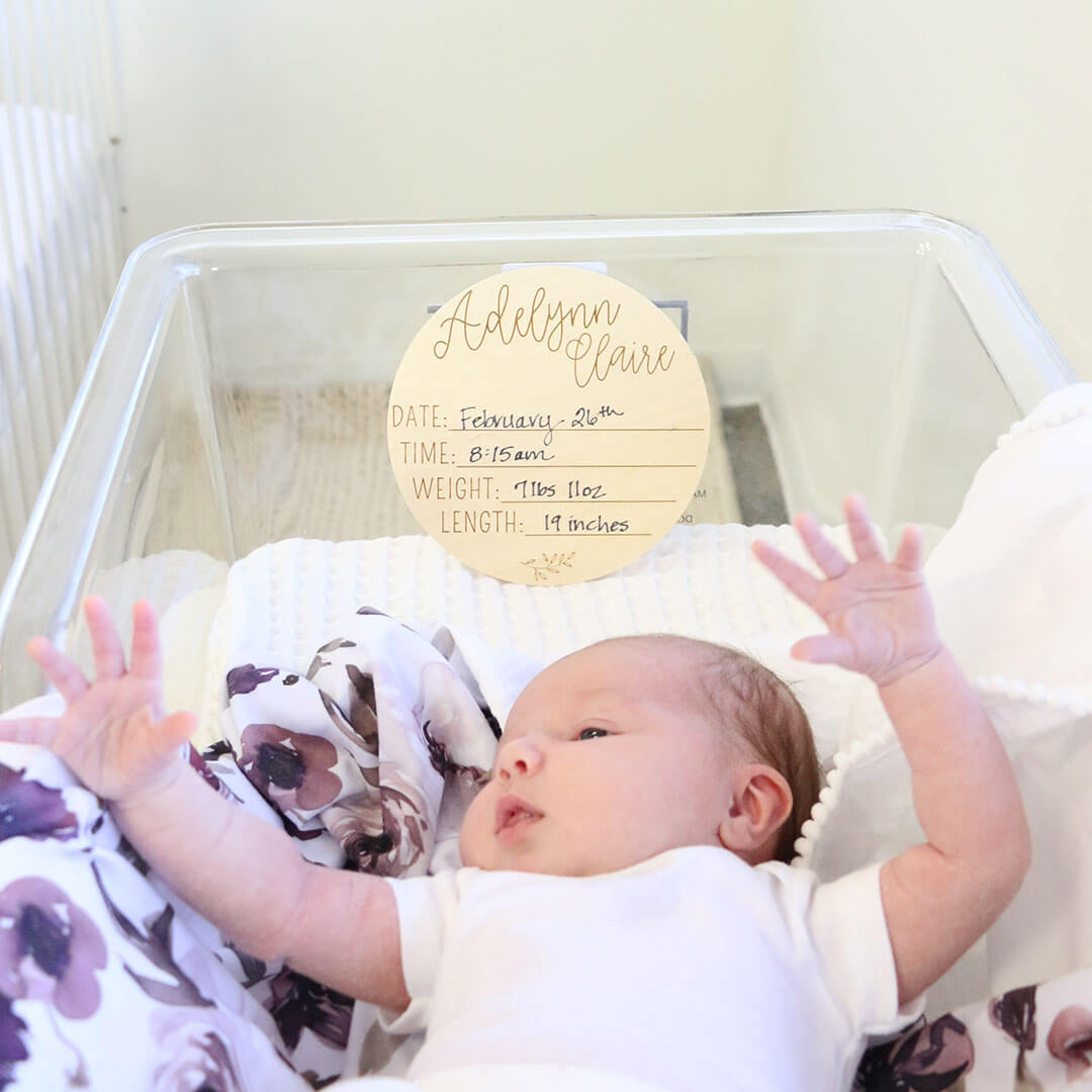 birth stats baby name announcement wood