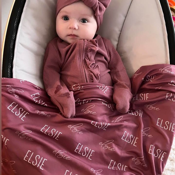 block and script personalized swaddle blanket