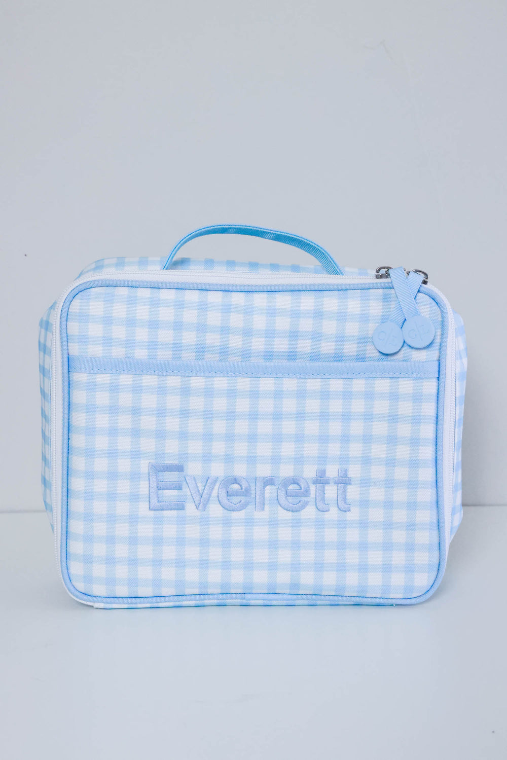 embroidered blue gingham lunchbox for boys 