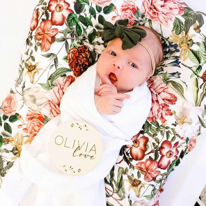 block and script font with branches personalized baby name wood announcement 