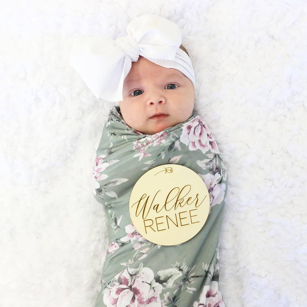 tiny flower personalized baby name wood announcement script