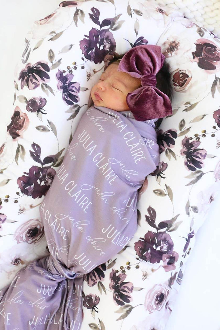 baby name swaddle blanket dusty purple