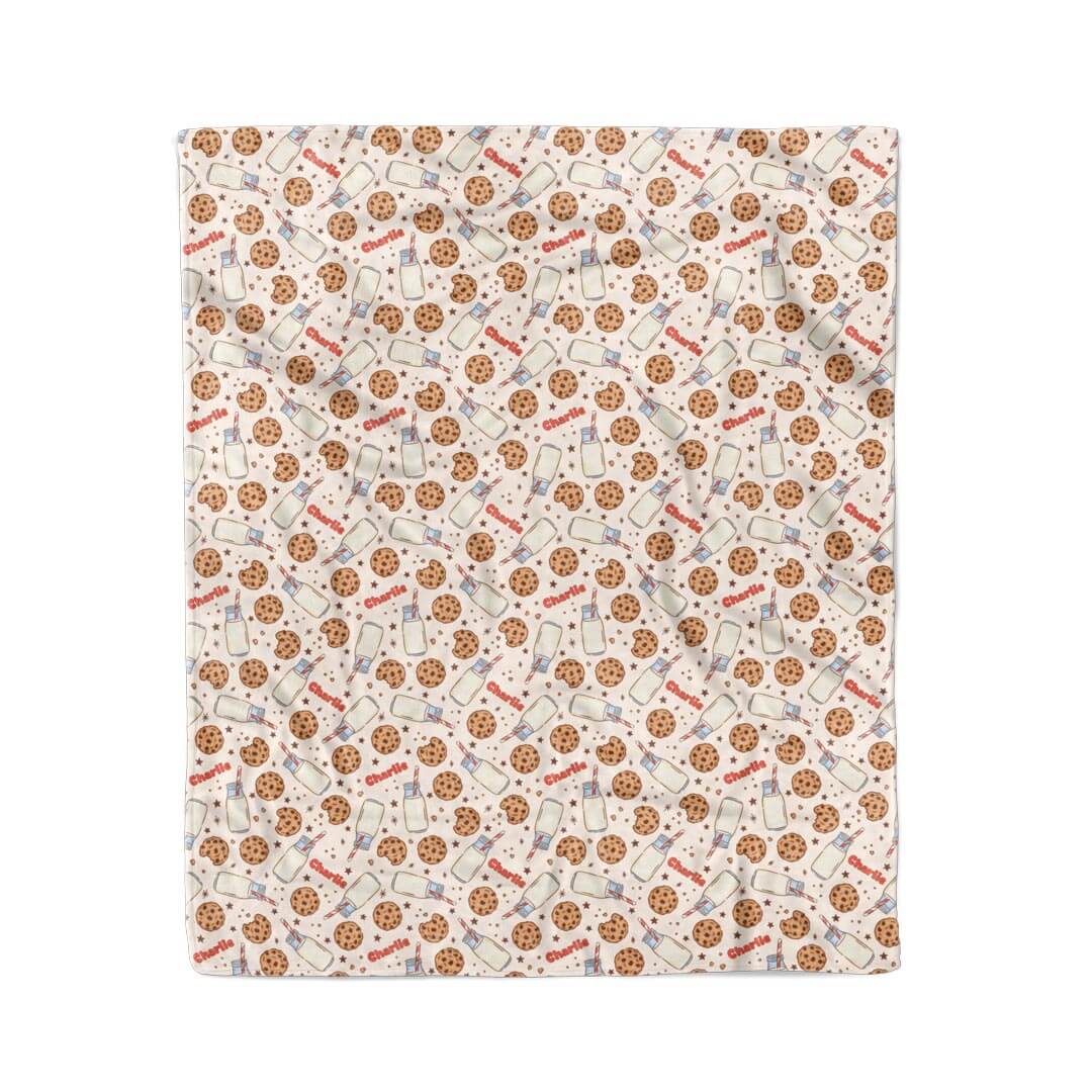 50 x 60 personalized kids blanket with milk and cookies print 