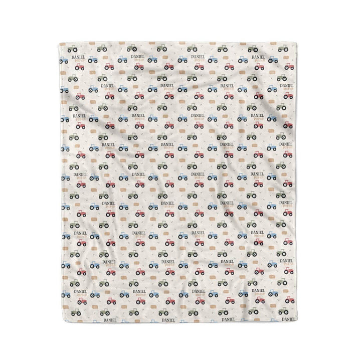 colorful tractor and hay personalized blanket for kids 