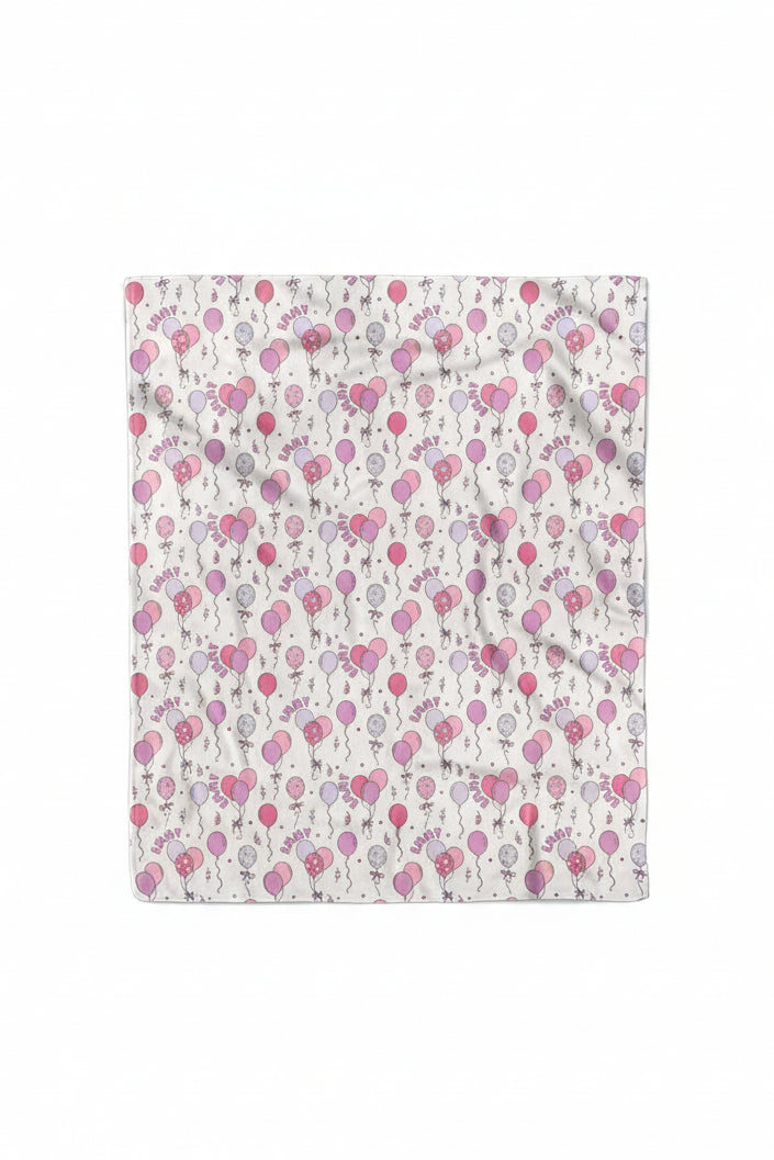 50 x 60 pink balloon and streamer personalized blanket for kids 