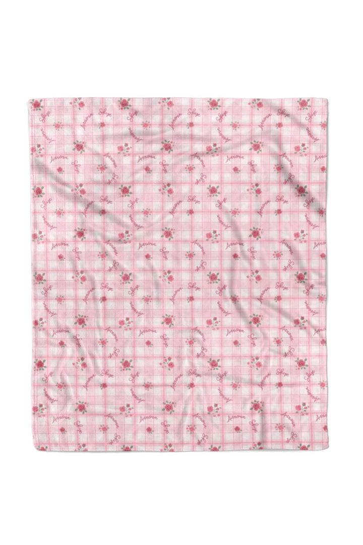 Primrose Plaid 50x60 blanket fabric flat lay without personalization
