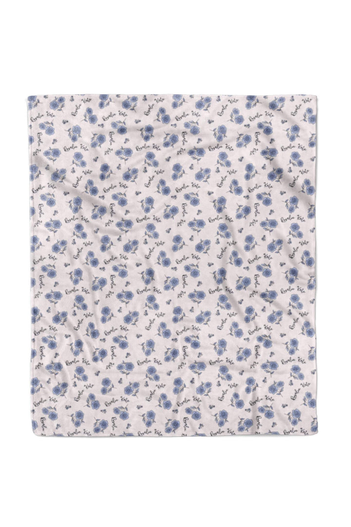 50 x 60 personalized kids blanket with blue roses and name 