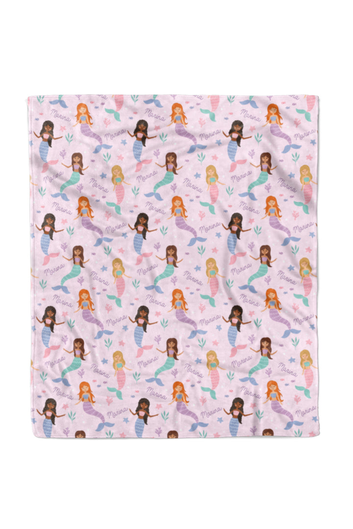 let's be mermaids custom name blanket for kids, mermaid summer gift