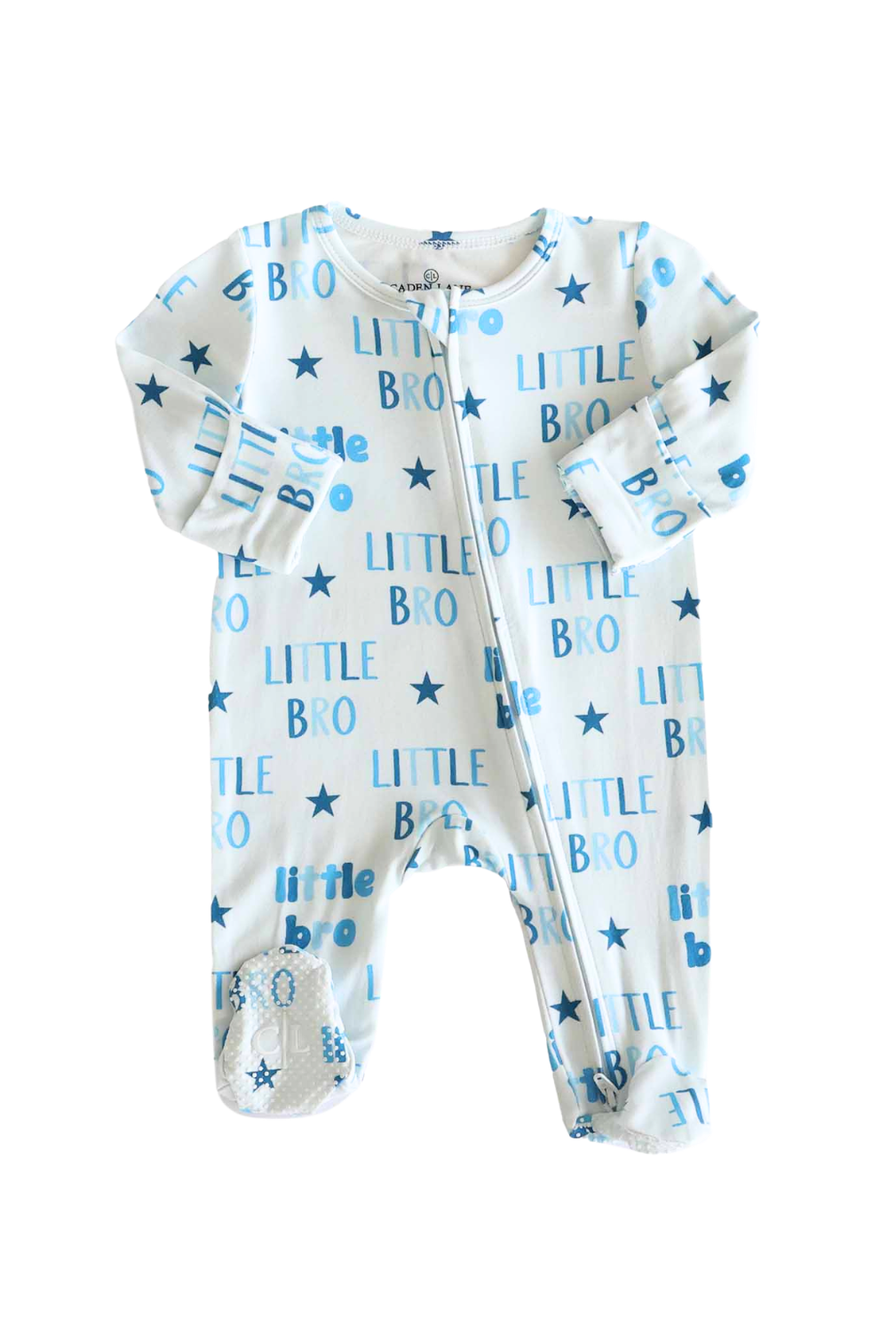 little bro zipper footie pajama for boys with stars 