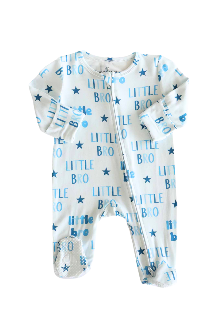 little bro zipper footie pajama for boys with stars 
