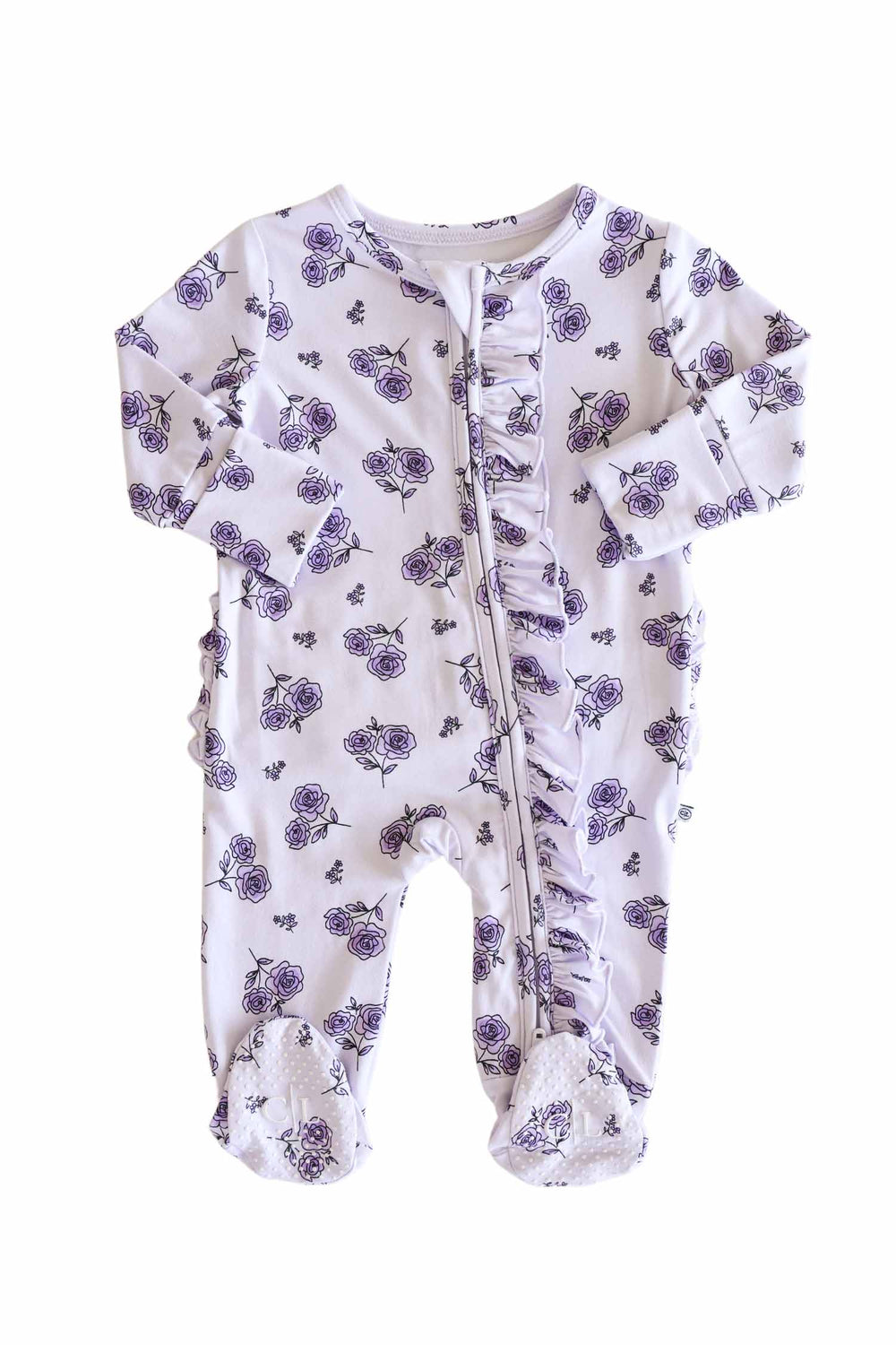 amethyst garden ruffle zipper footie