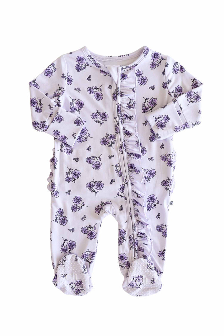 amethyst garden ruffle zipper footie