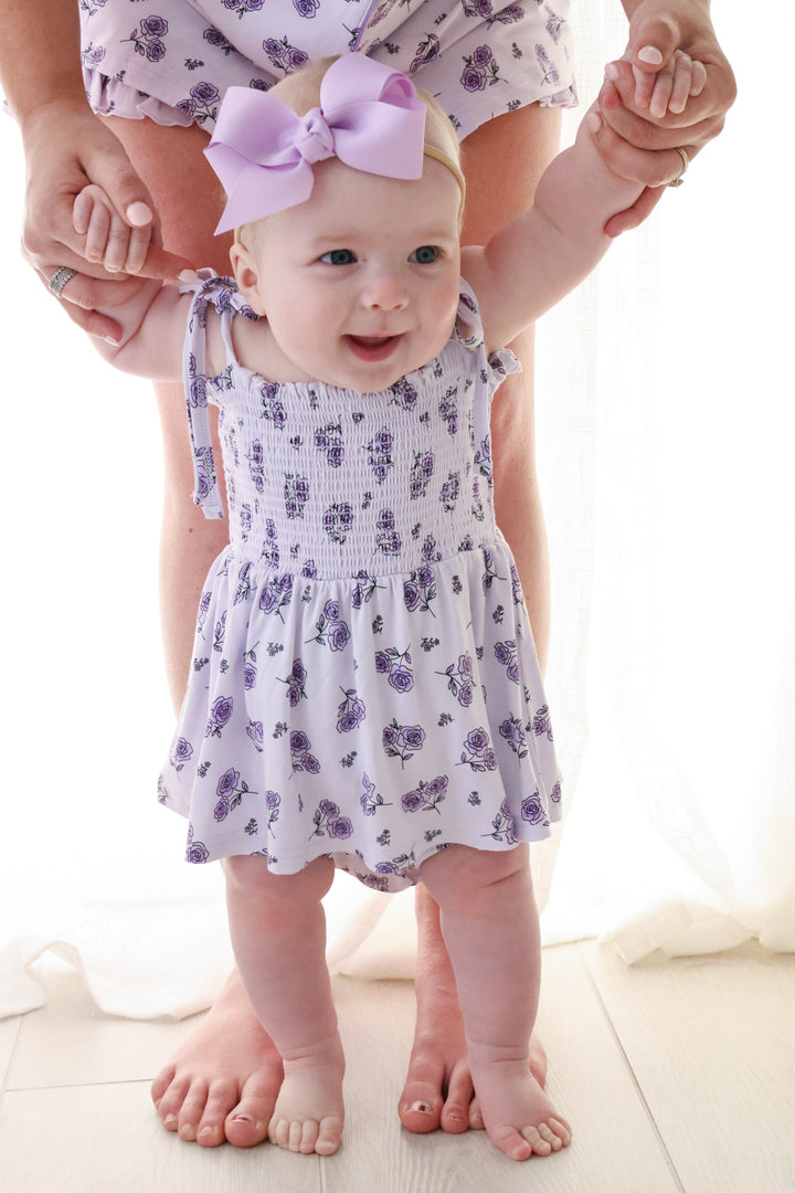 caden lane purple floral bamboo smocked bodysuit