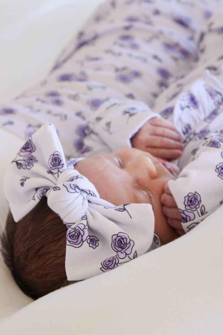 closeup of amethyst garden headwrap 