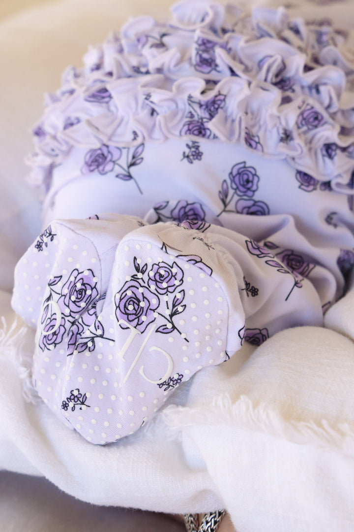 amethyst garden footie closeup
