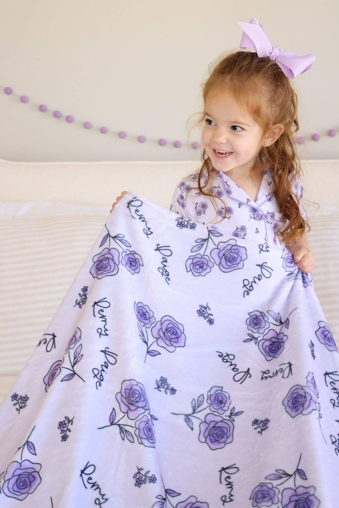caden lane amethyst garden purple floral personalized kids blanket