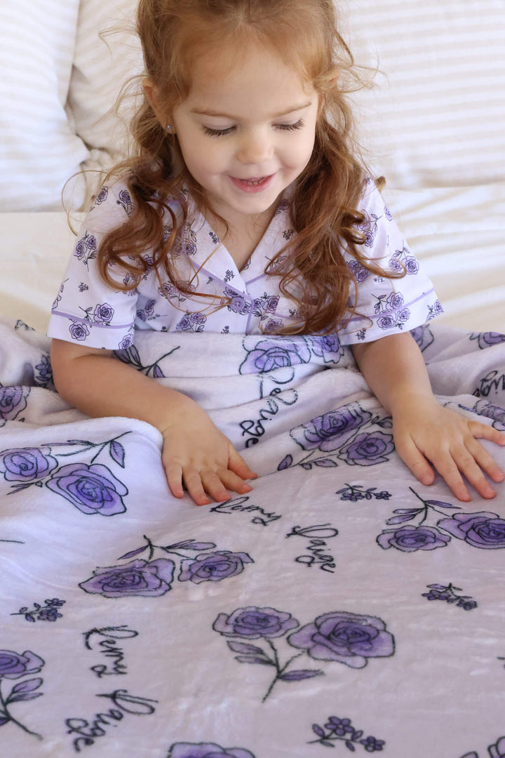 caden lane amethyst garden personalized purple floral kids blanket