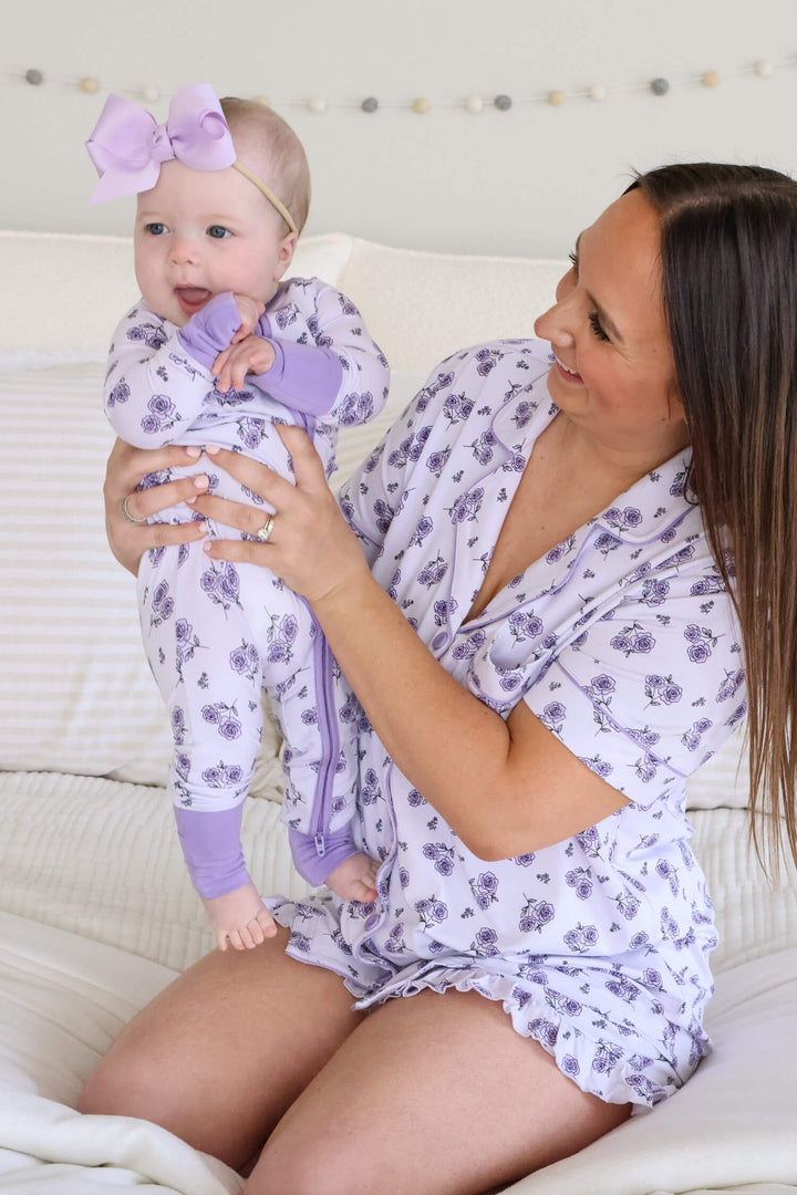 caden lane purple floral bamboo convertible romper