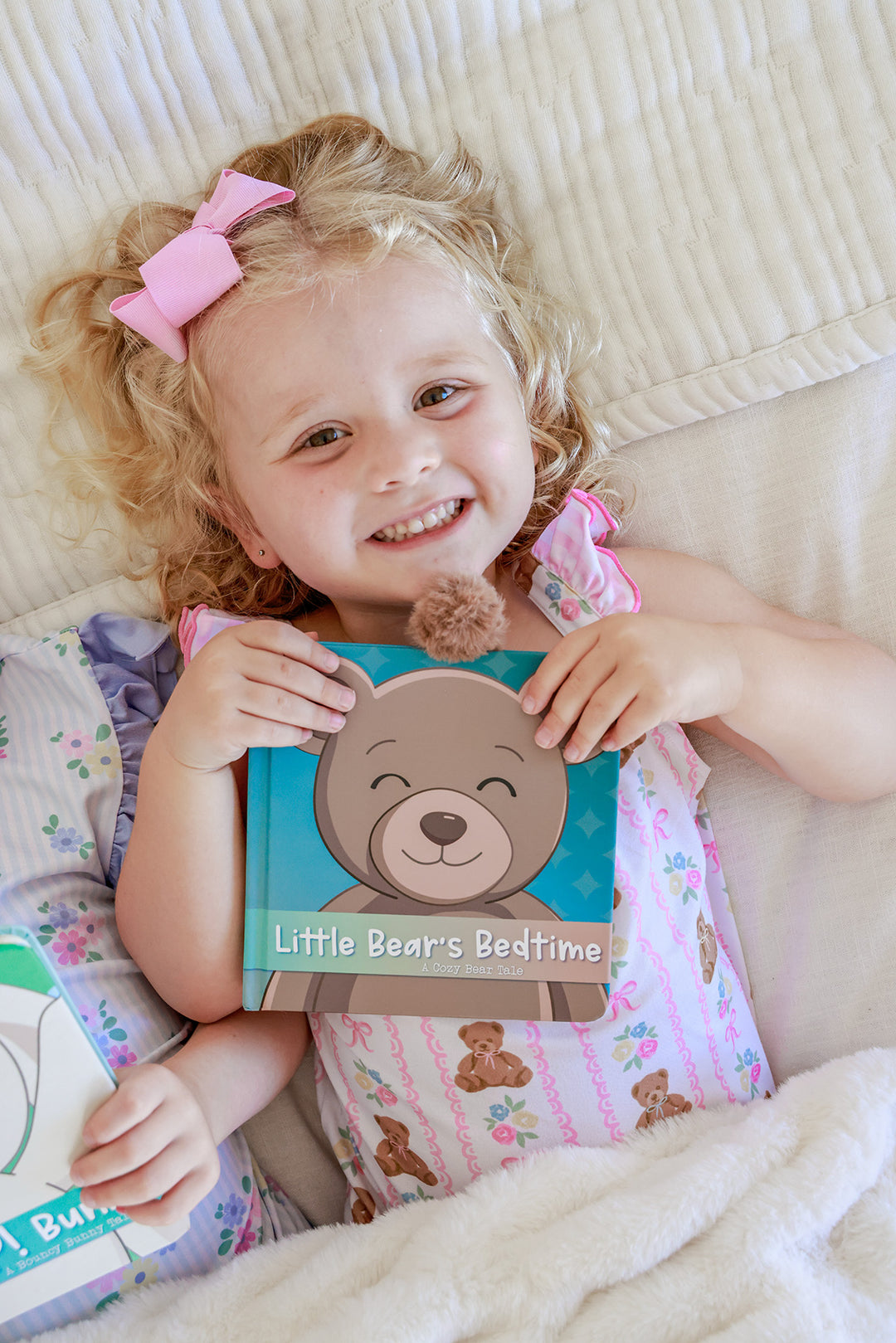 Little Bear's Bedtime Cuddle Plush Friends Story Book Brody Bear front cover product shot with 3D plush bear tail visible above