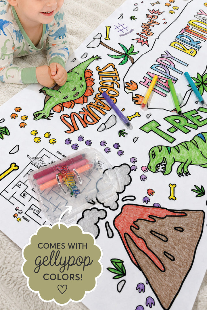 Giant Personalized Coloring Banner & Gellypop™ Crayon Set | Jurassic Playground
