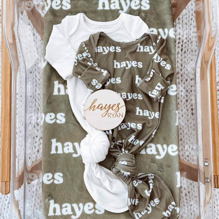 personalized knot gown avocado