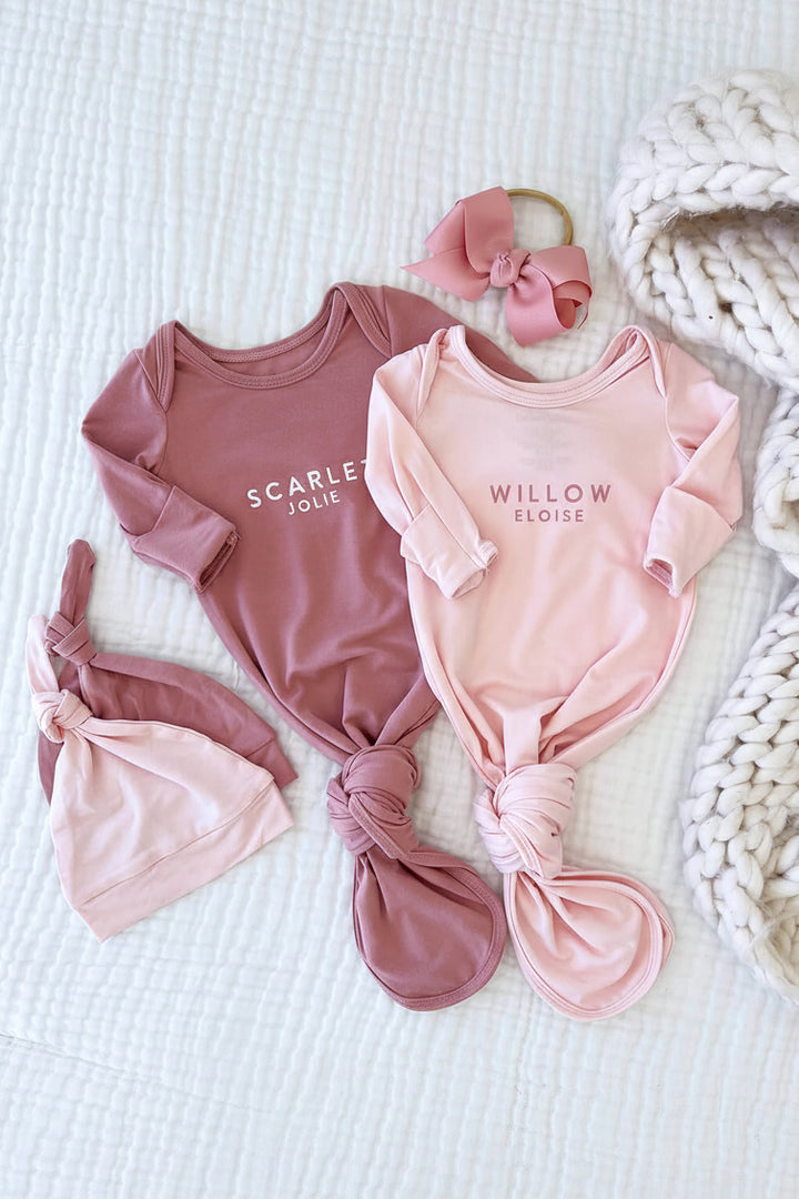 personalized knot gown block font pink 