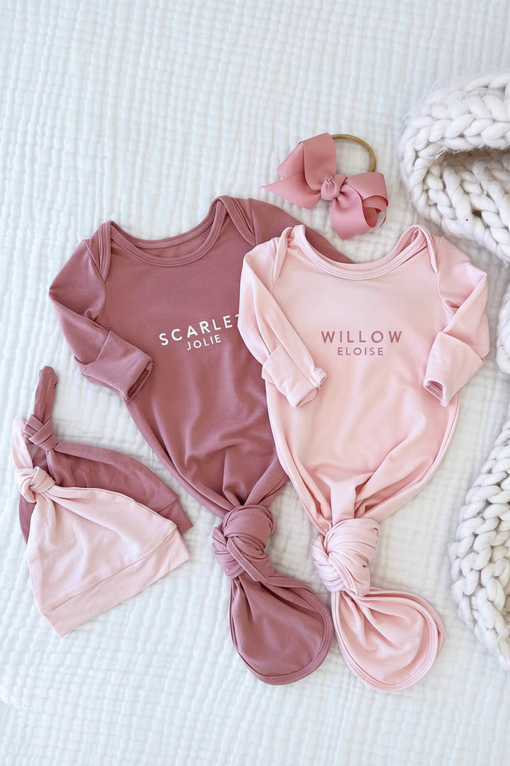 Girl Personalized Bamboo Newborn Baby Knot Gown & Hat