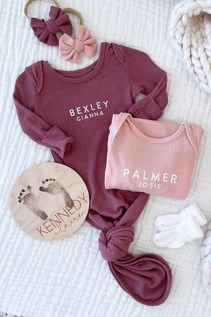 Girl Personalized Bamboo Newborn Baby Knot Gown & Hat