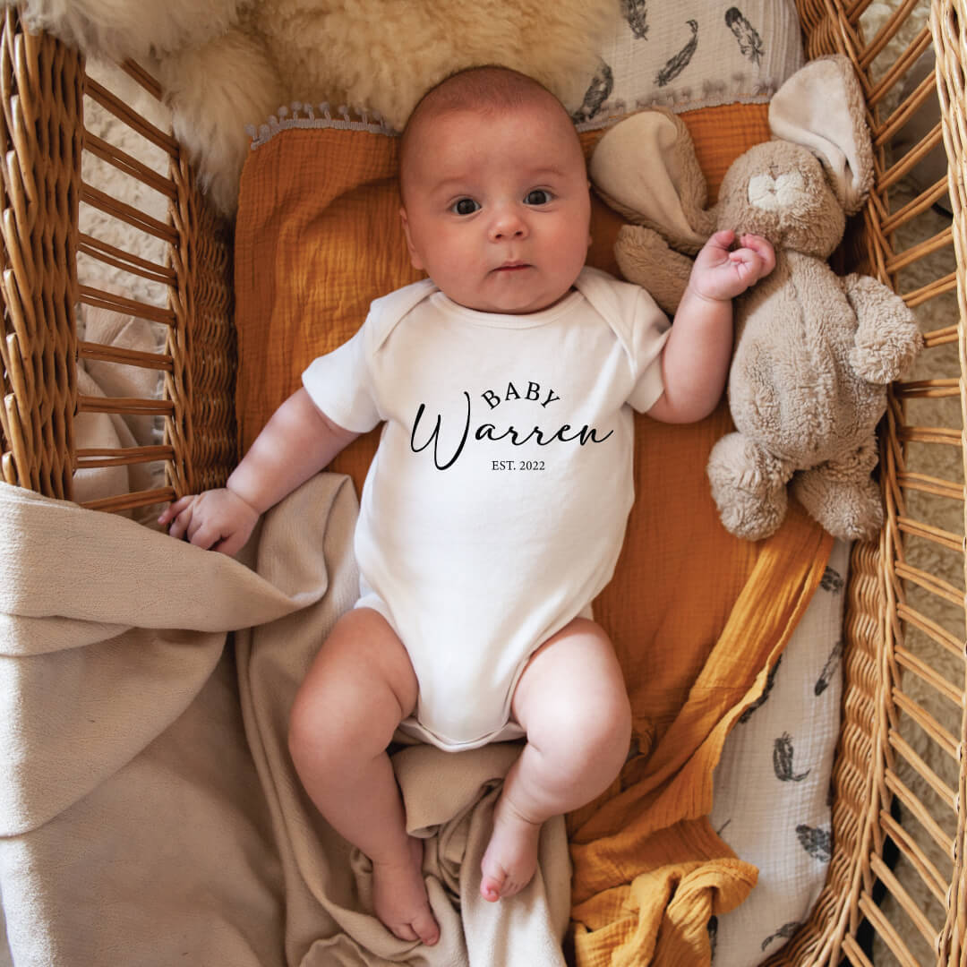 Personalized Baby Established Graphic Bodysuit | White