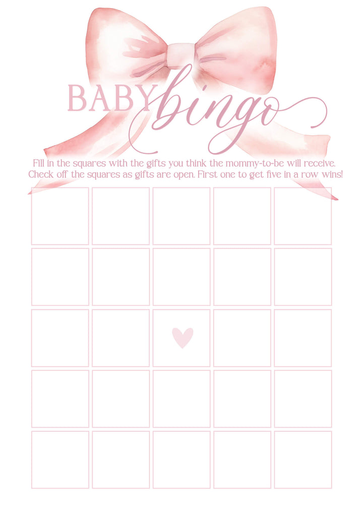 Bow Baby Shower Games - Free Baby Shower Digital Download