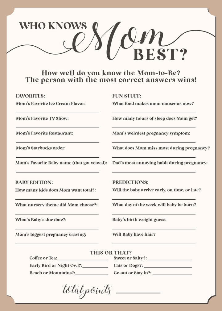 who knows mom best baby shower game 