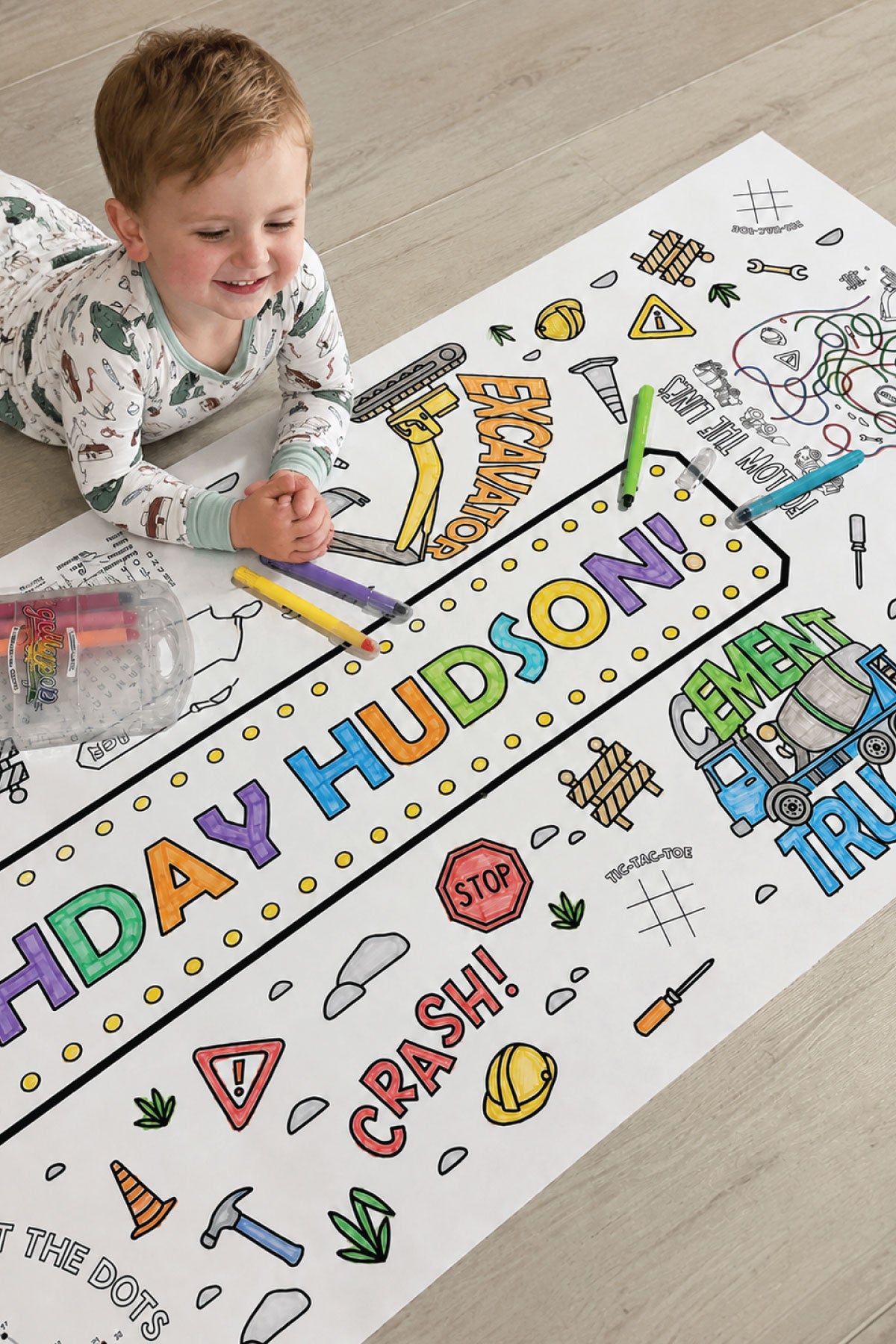 Construction Zone Giant Personalized Coloring Banner & Crayon Set