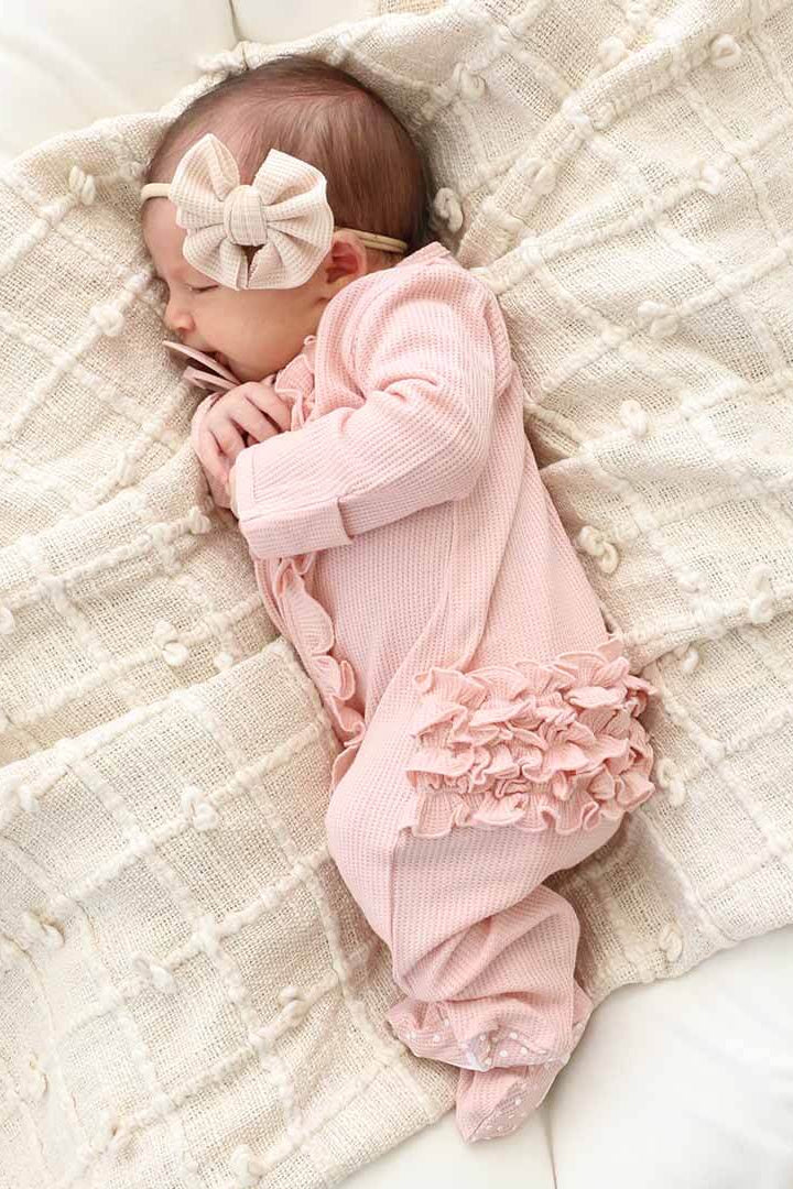 ruffle footie for babies lovely pink bamboo waffle