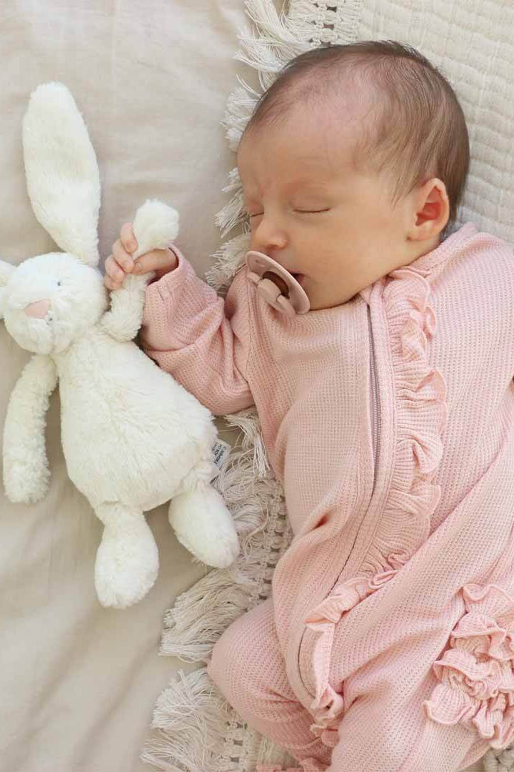 bamboo zipper ruffle footie lovely pink waffle