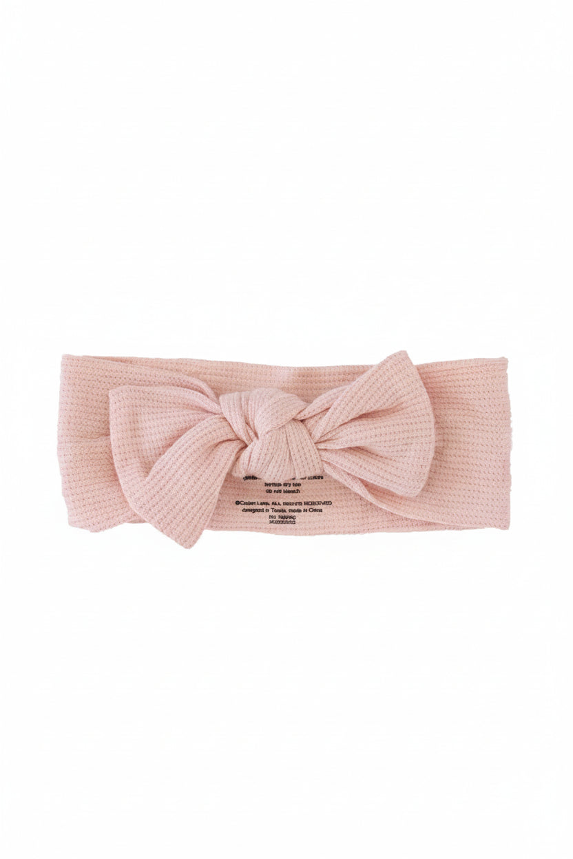 Lovely Pink Bamboo Waffle Knit Large Bow Headwrap