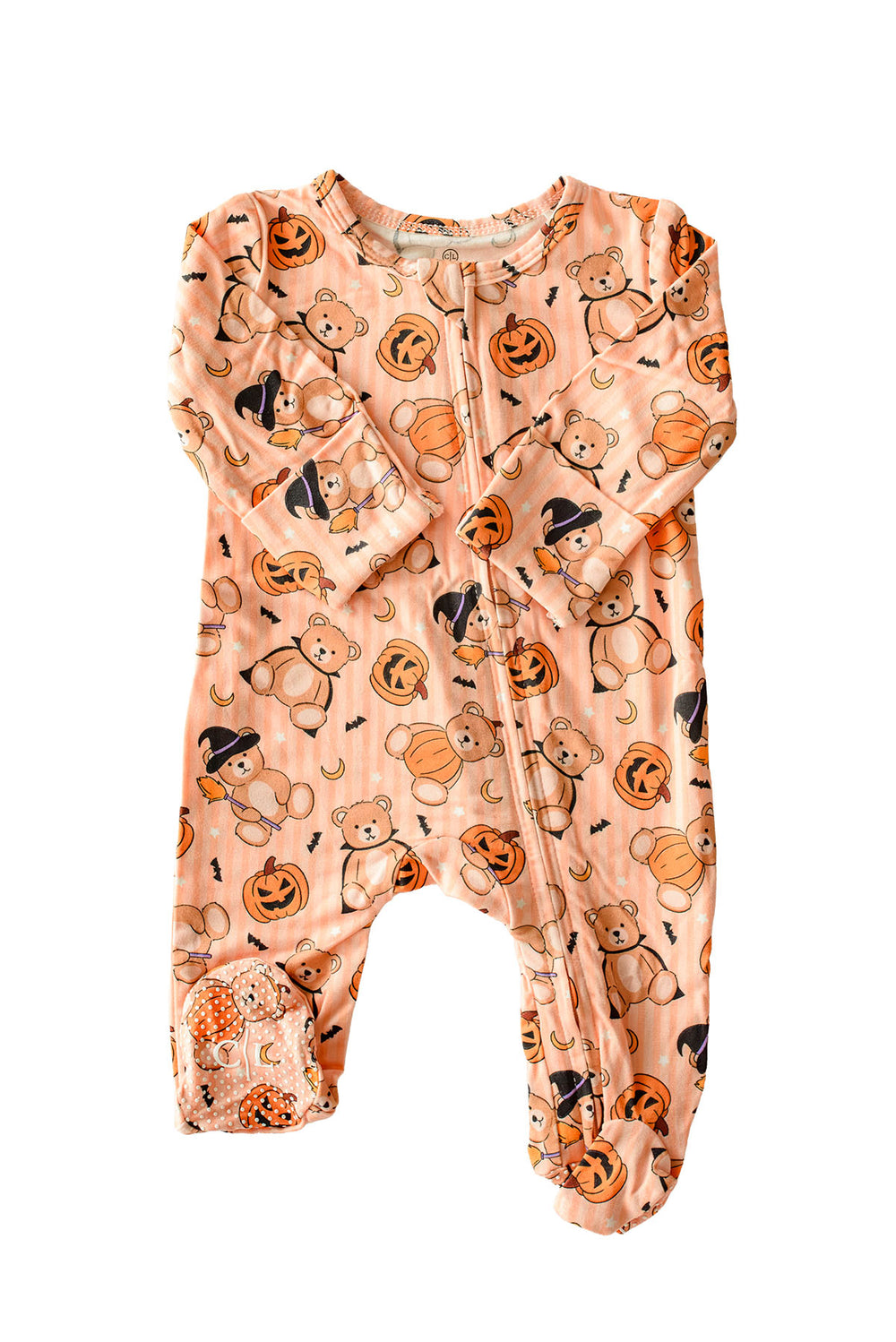 beary scary long sleeve zipper footie