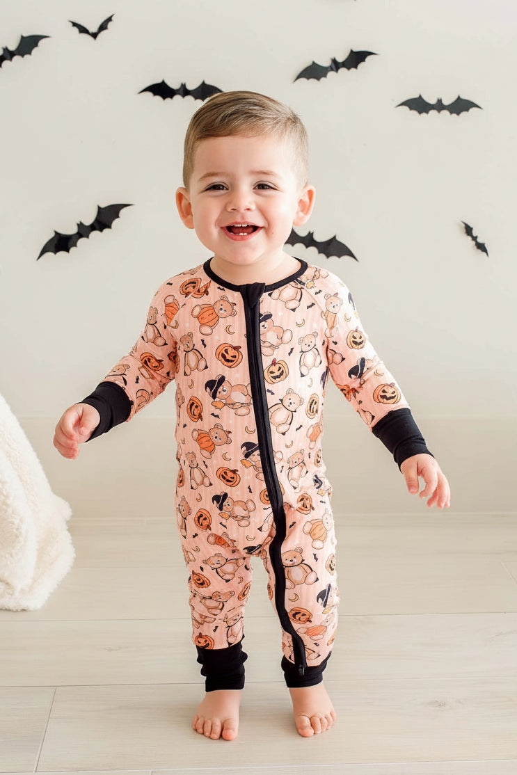 Halloween Convertible Bamboo Zip Romper | Beary Scary