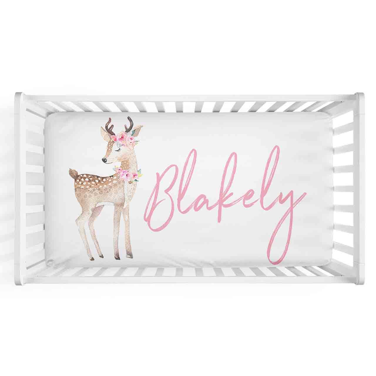 Blakely's Woodland Deer Personalized Crib Sheet
