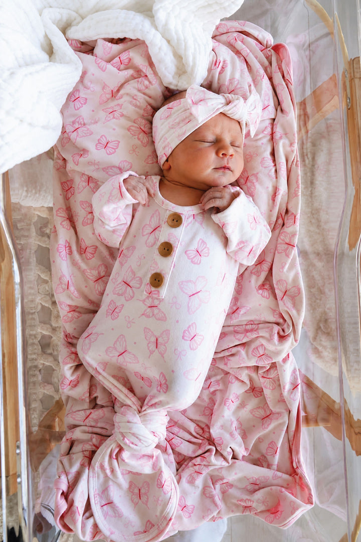 Newborn Baby Knot Gown & Hat Set | Blooming Butterflies