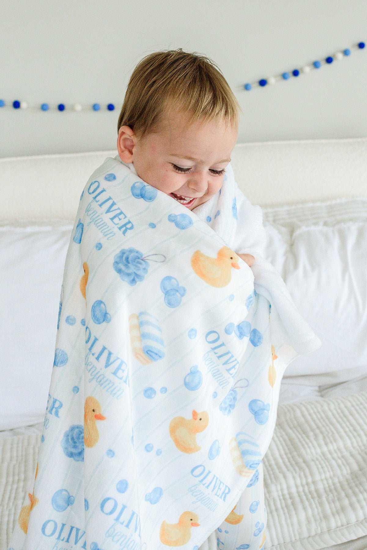 Personalized Kids Blanket | Bubble Duckies Blue