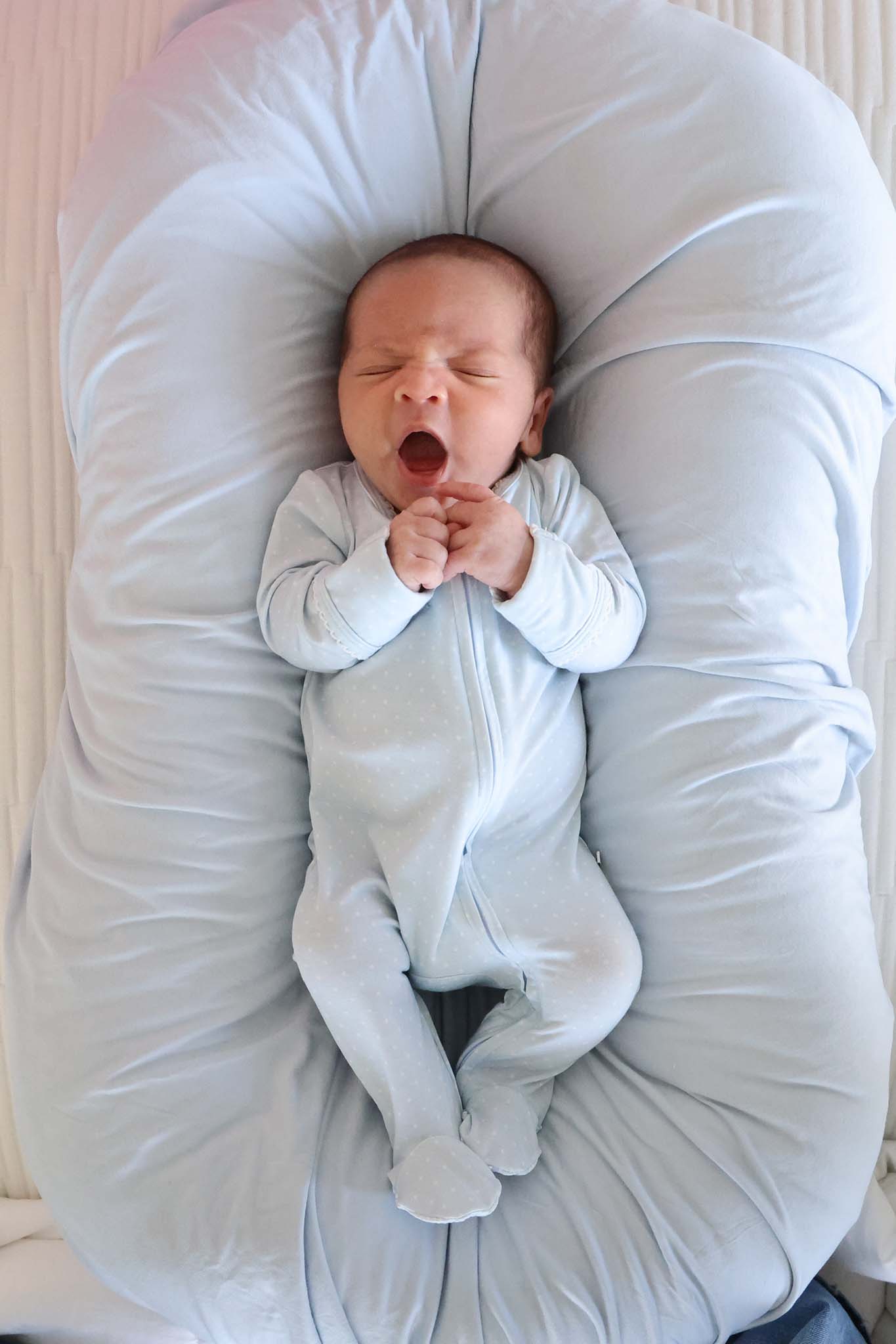 Picot Trim Bamboo Zipper Footie | Baby Blue