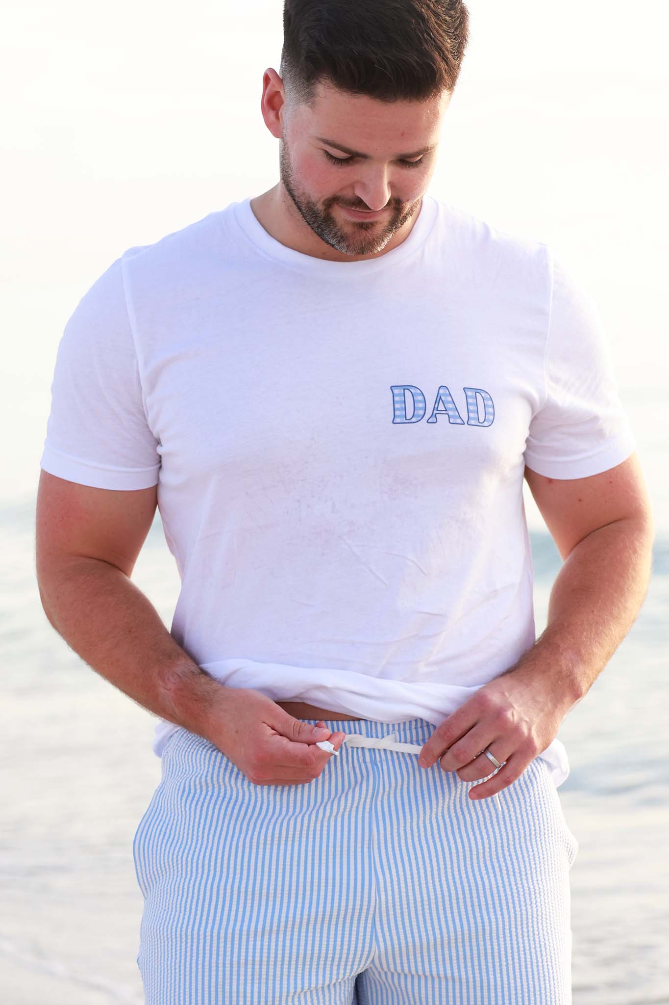 Blue Seersucker Dad Graphic Tee | White